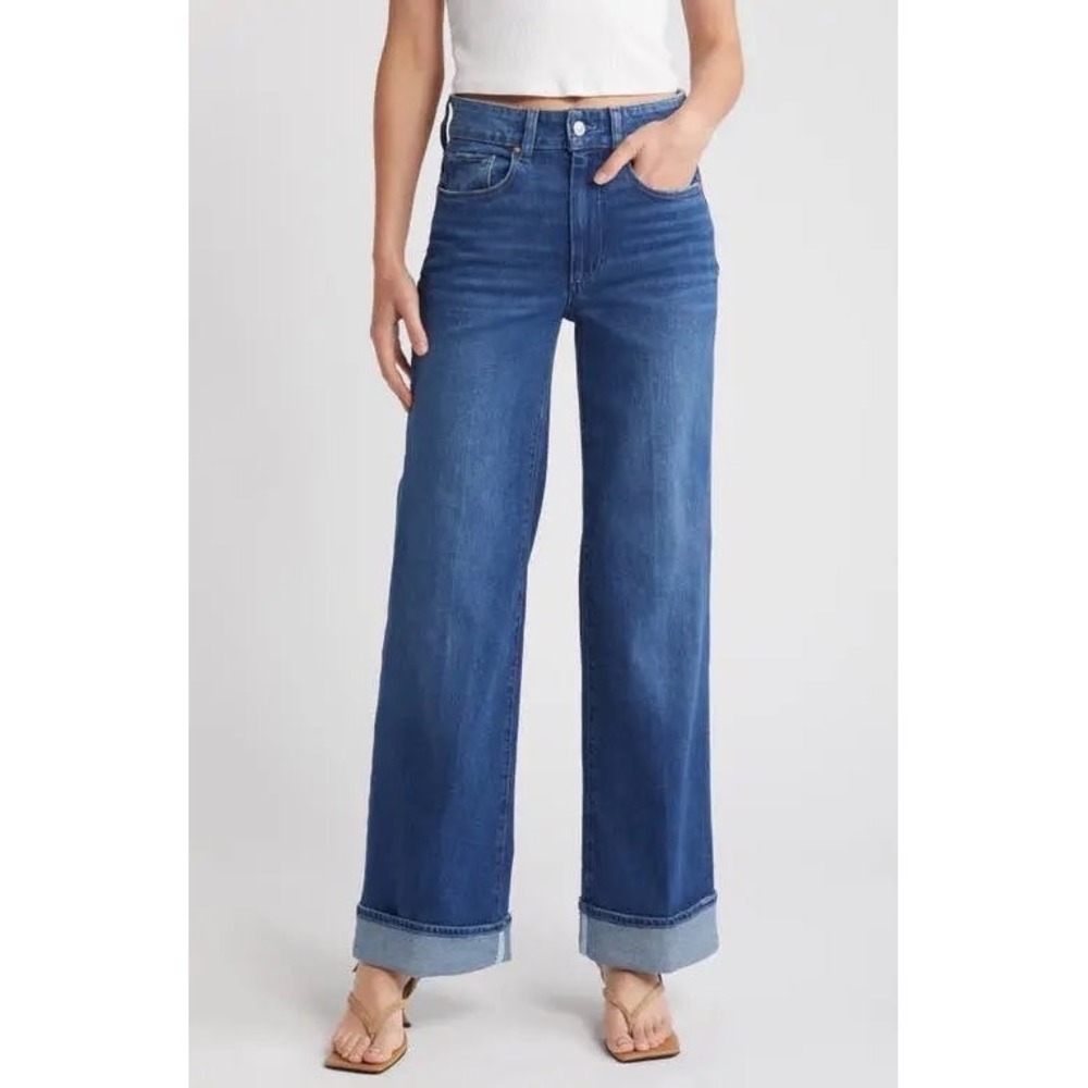 Paige Sasha Wide Leg Cuff Jeans Nadira Medium Wash High Rise 28